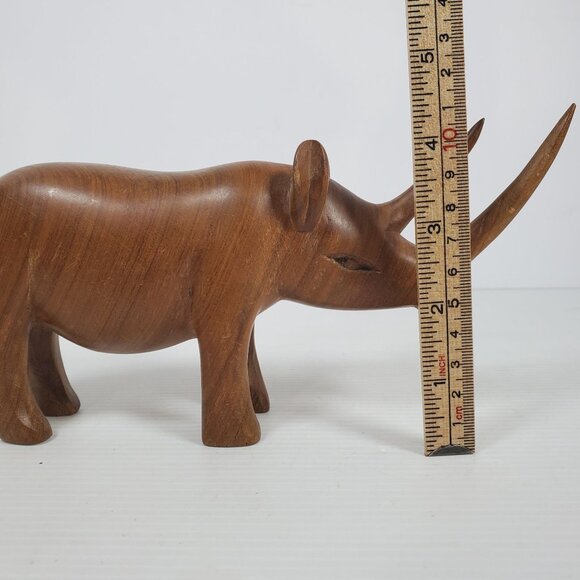 Vintage Hand-Carved Teak Rhino Figurine – Mid-Century Safari Animal Sculpture - Picture 8 of 13